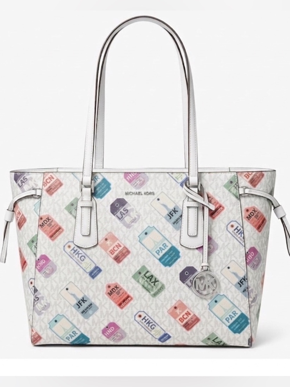 Michael Kors Voyager Large Tote Optic White Travel bag with Stamp Logo